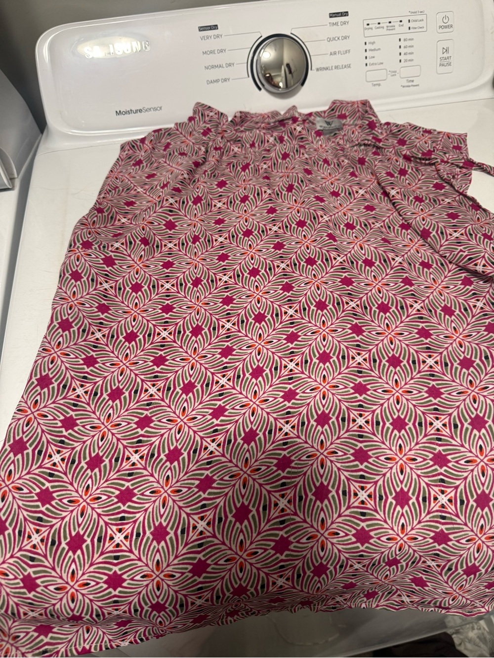 Worthington Pink Geometric Print Short-Sleeve Blouse